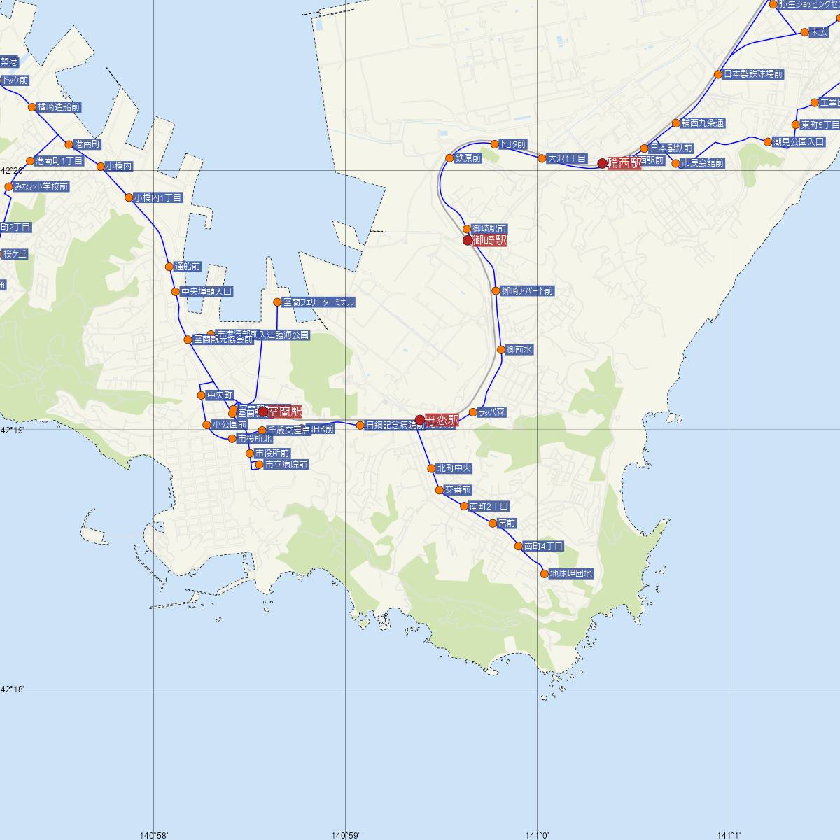 母恋駅（JR北海道）周辺のバス路線図