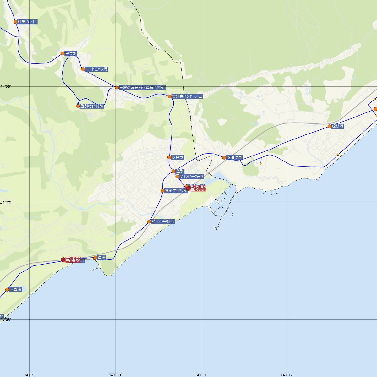 登別駅（JR北海道）周辺のバス路線図