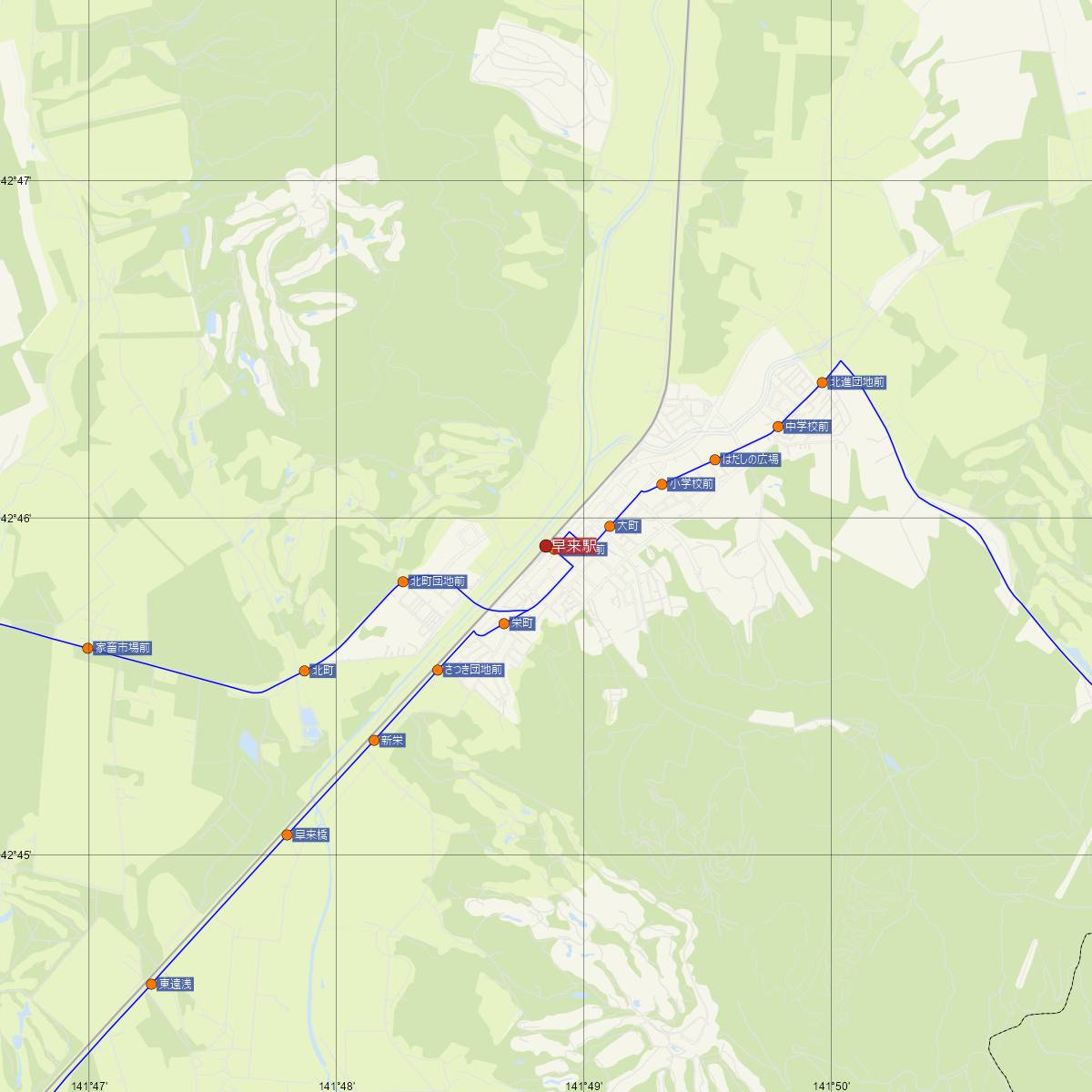 早来駅（JR北海道）周辺のバス路線図