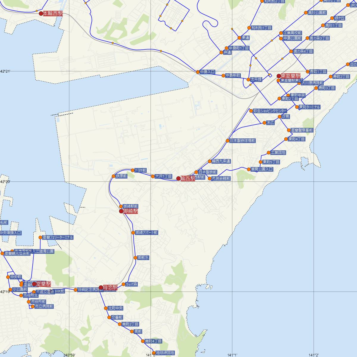 輪西駅（JR北海道）周辺のバス路線図