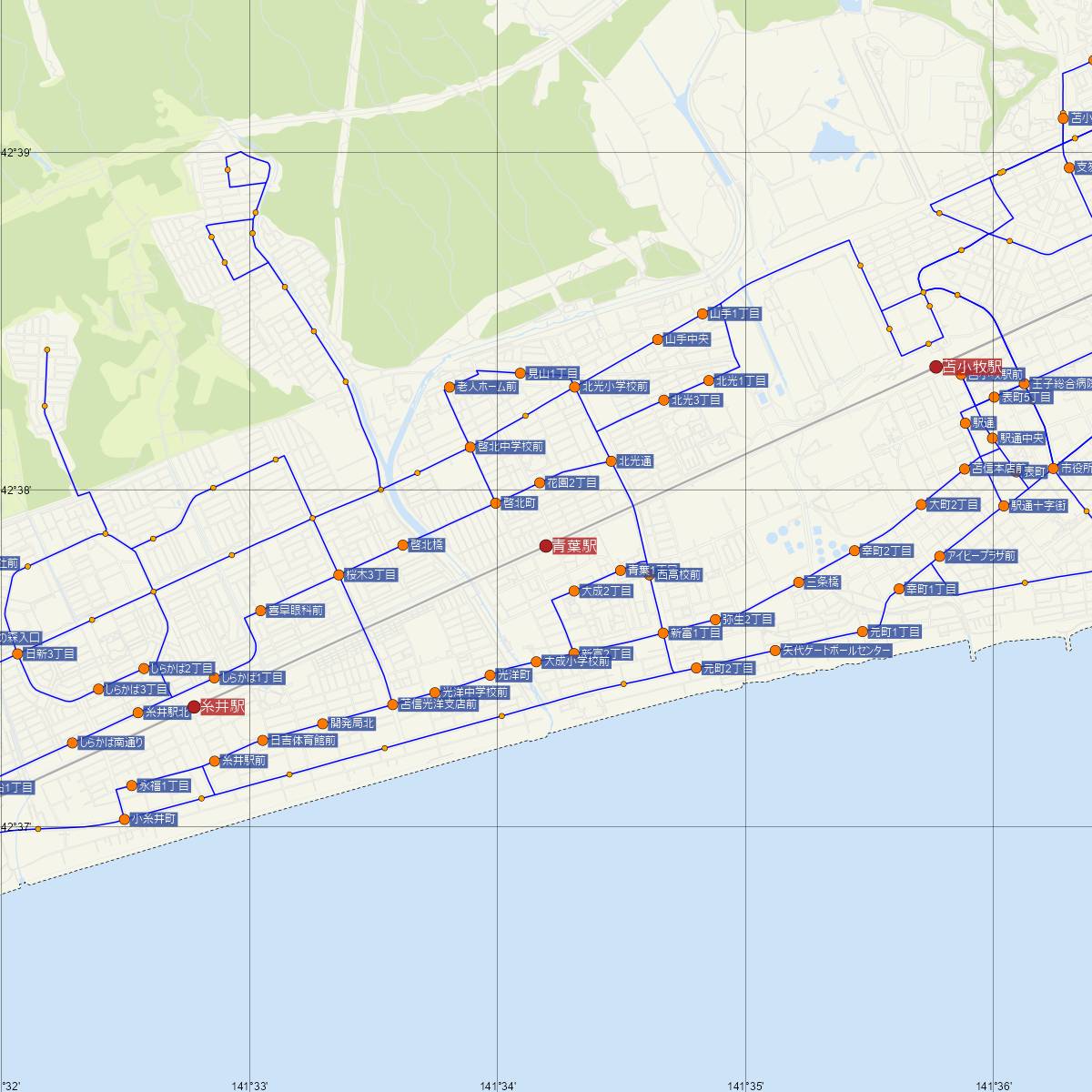 青葉駅（JR北海道）周辺のバス路線図