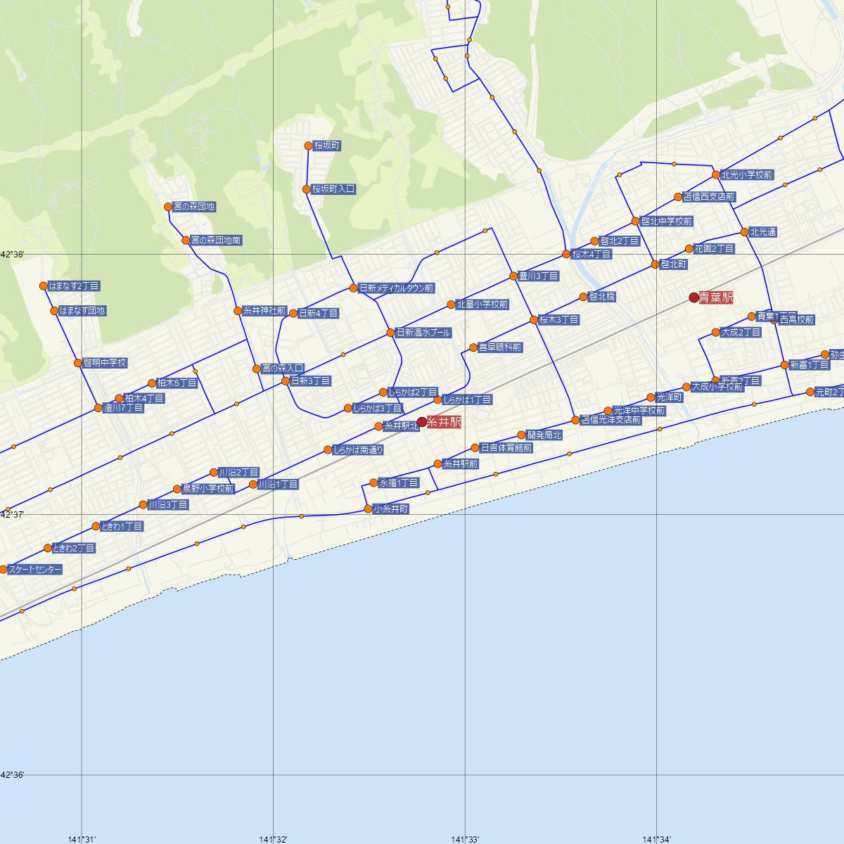 糸井駅（JR北海道）周辺のバス路線図