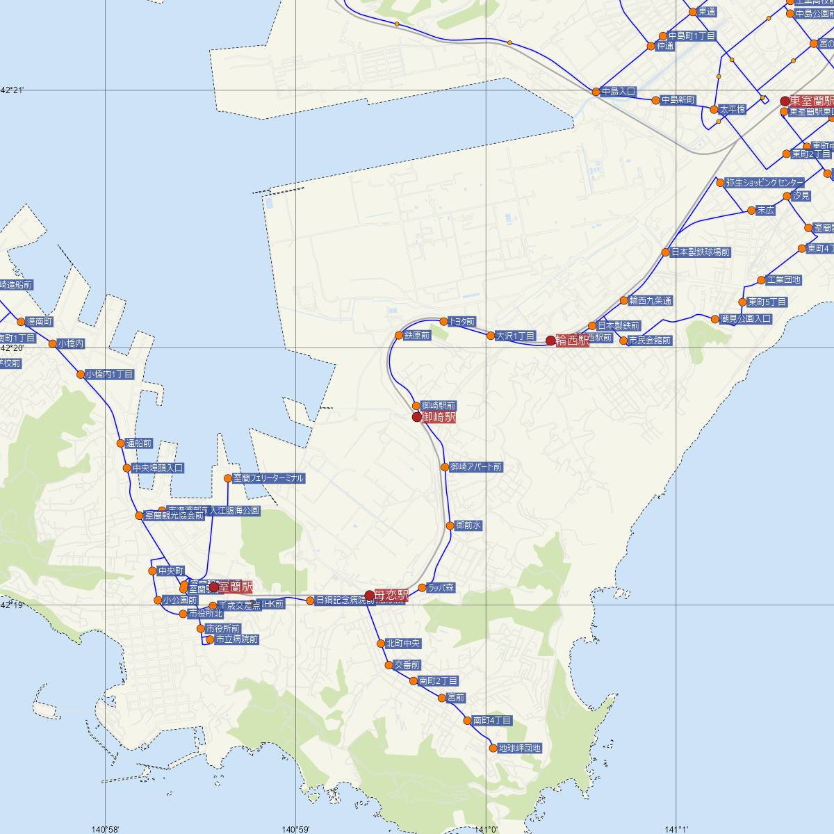 御崎駅（JR北海道）周辺のバス路線図