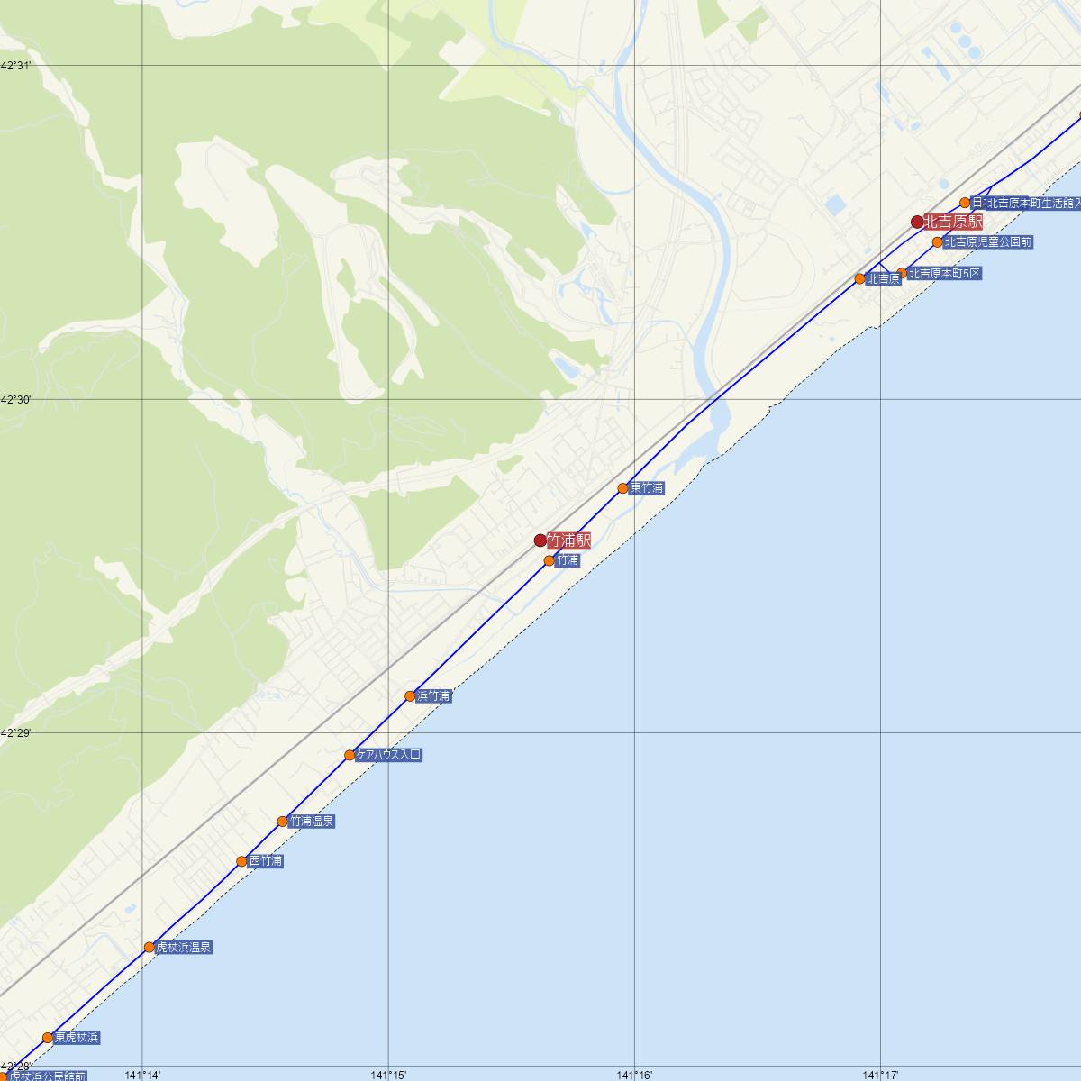 竹浦駅（JR北海道）周辺のバス路線図