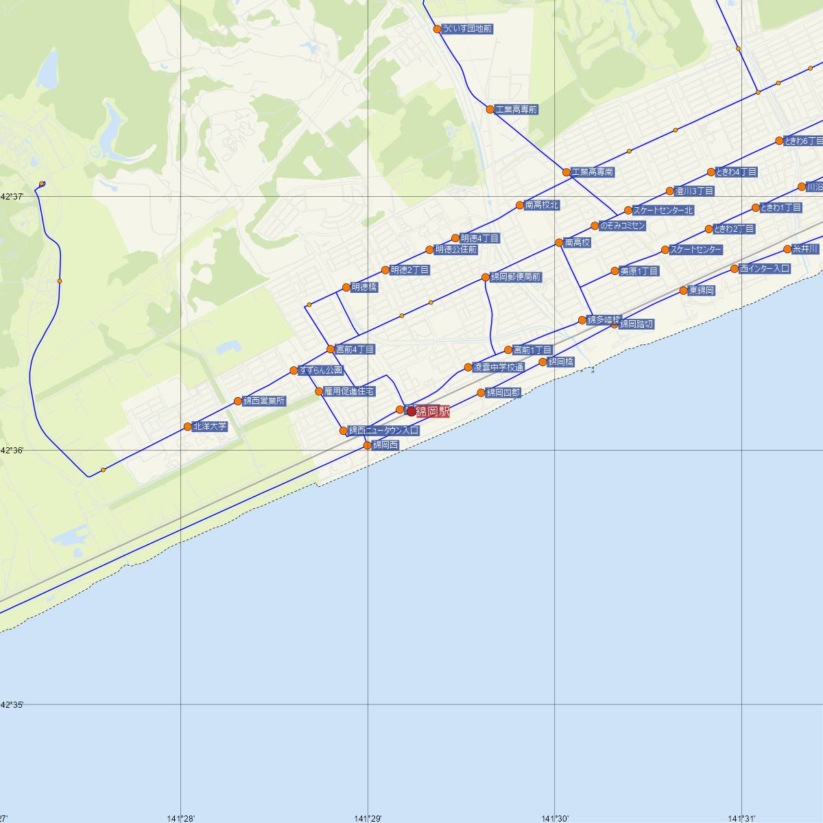 錦岡駅（JR北海道）周辺のバス路線図