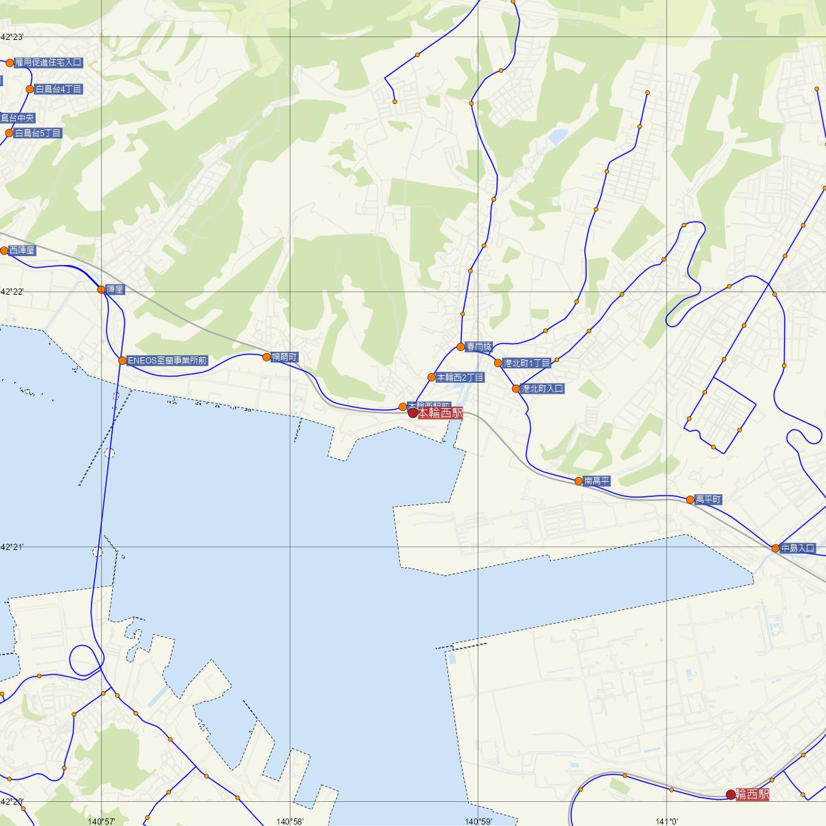 本輪西駅（JR北海道）周辺のバス路線図