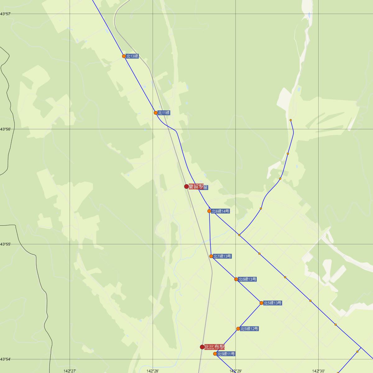 蘭留駅（JR北海道）周辺のバス路線図