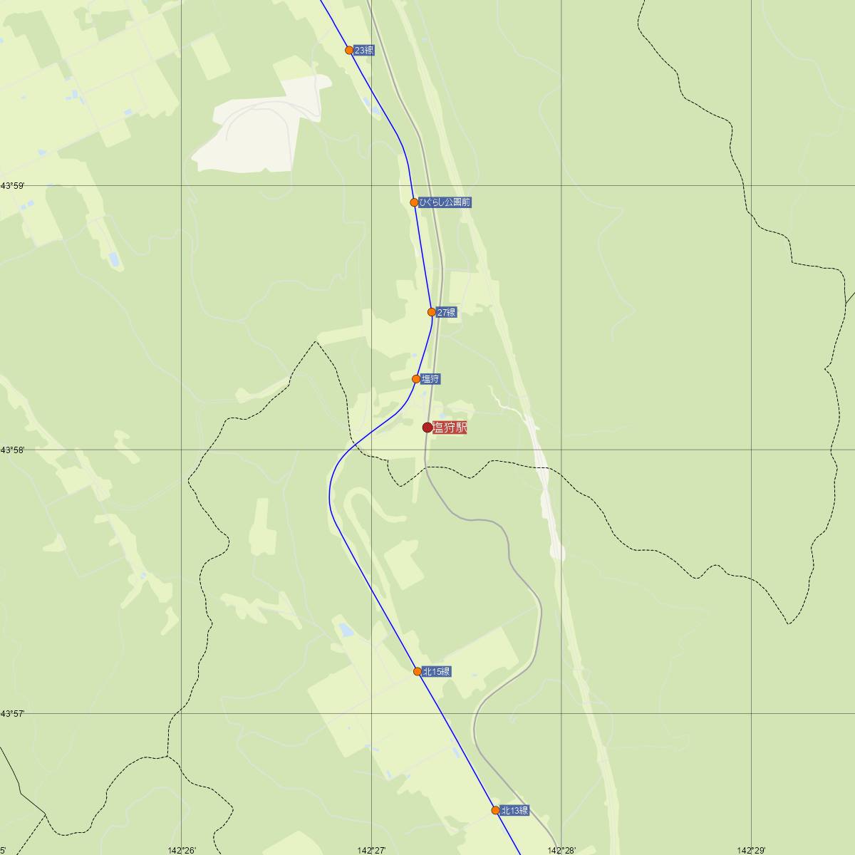 塩狩駅（JR北海道）周辺のバス路線図