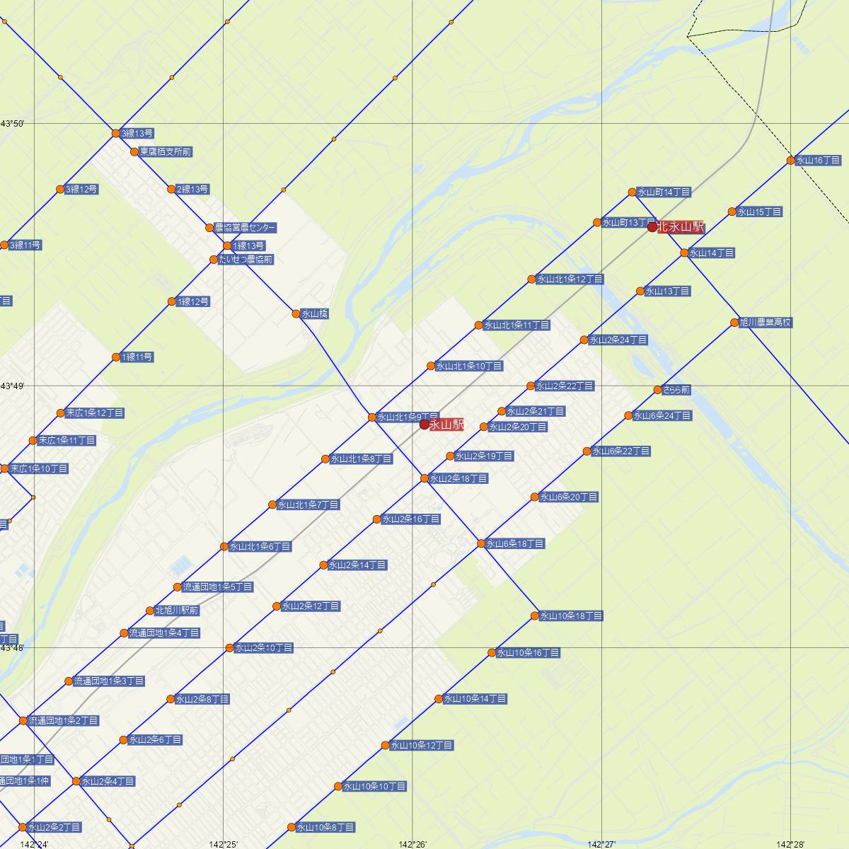 永山駅（JR北海道）周辺のバス路線図