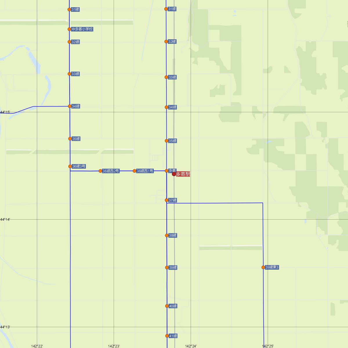 多寄駅（JR北海道）周辺のバス路線図