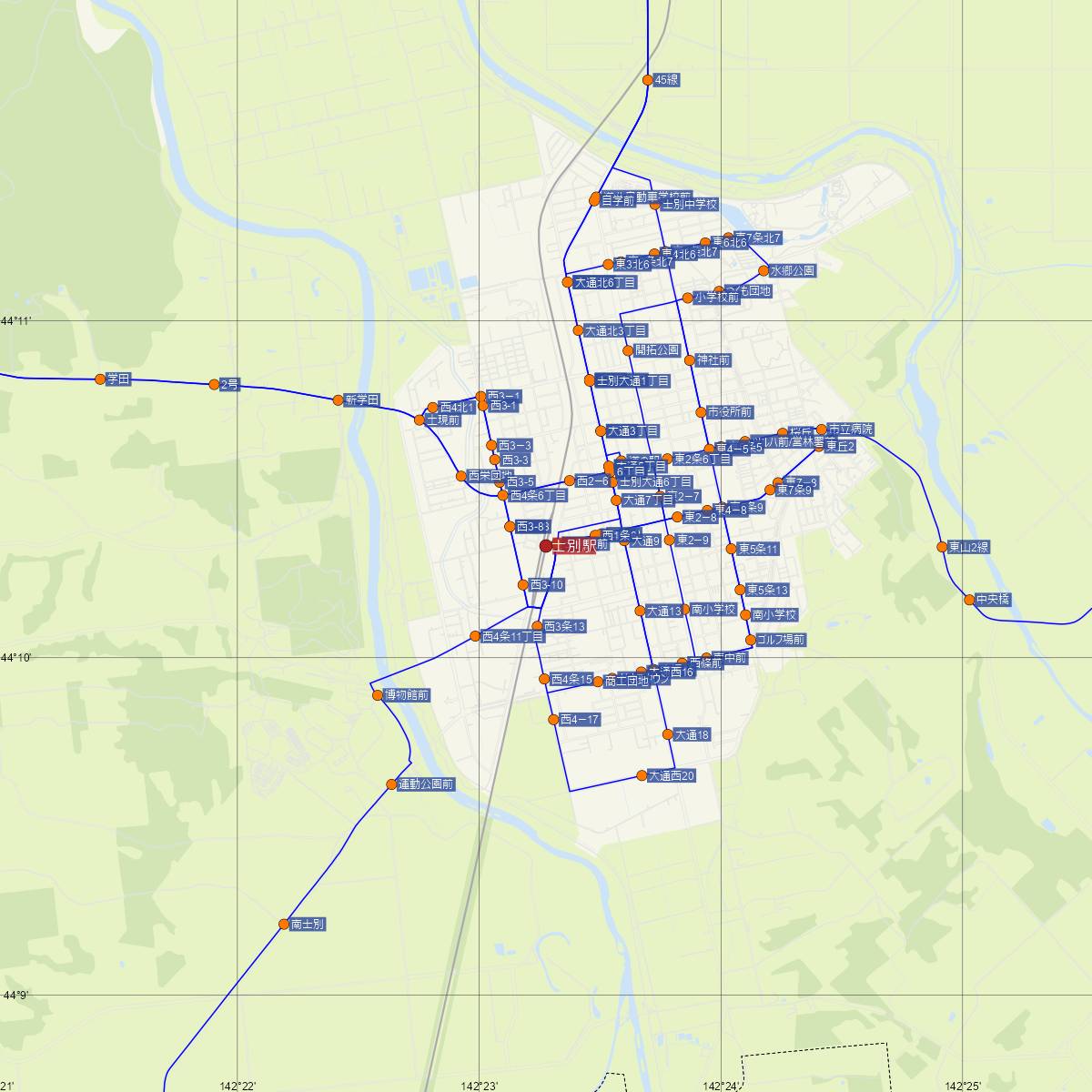 士別駅（JR北海道）周辺のバス路線図