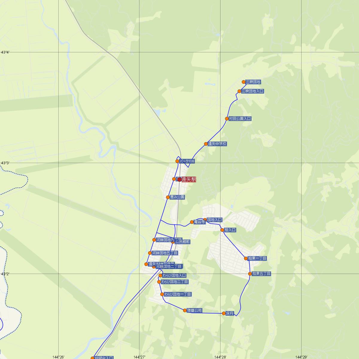 遠矢駅（JR北海道）周辺のバス路線図