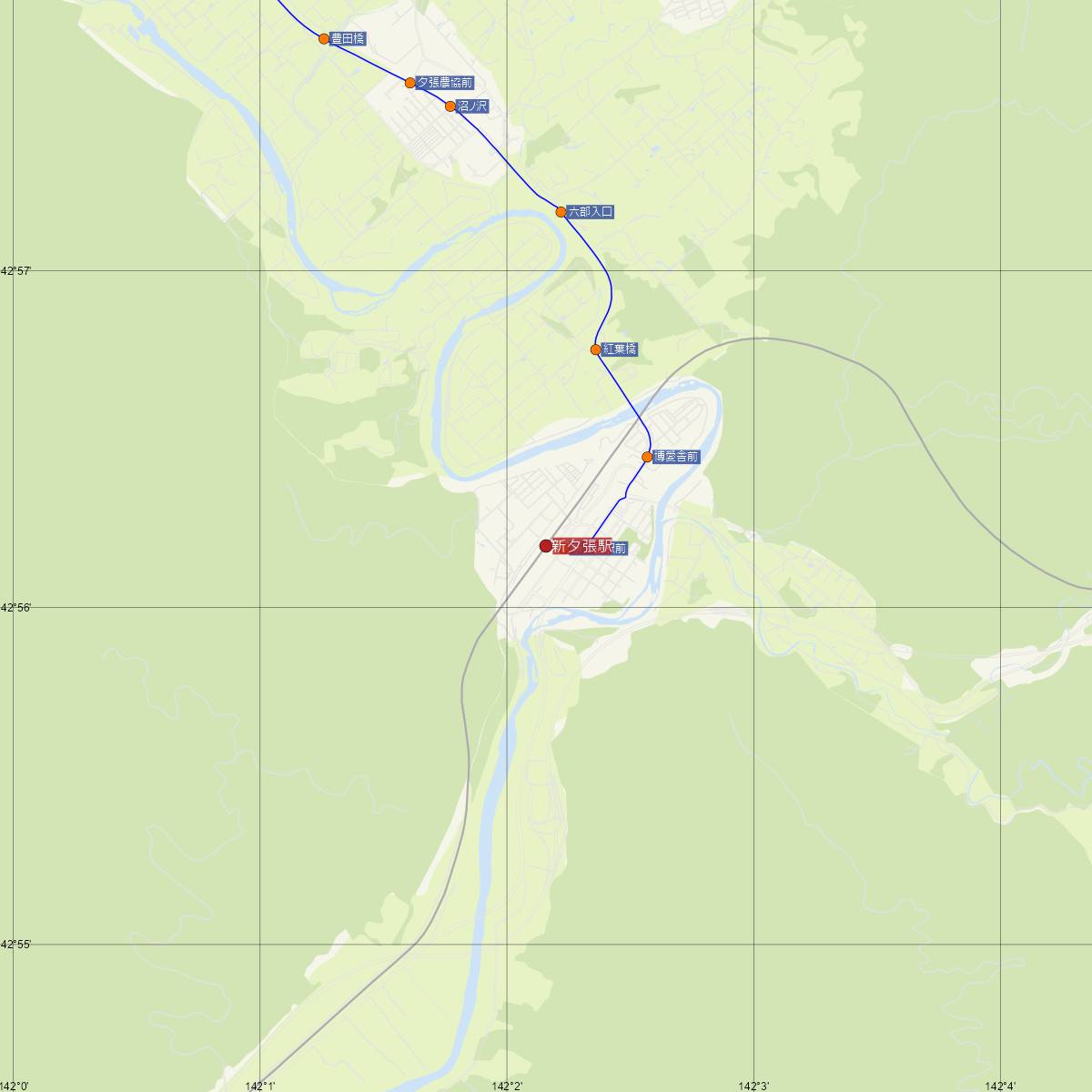 新夕張駅（JR北海道）周辺のバス路線図