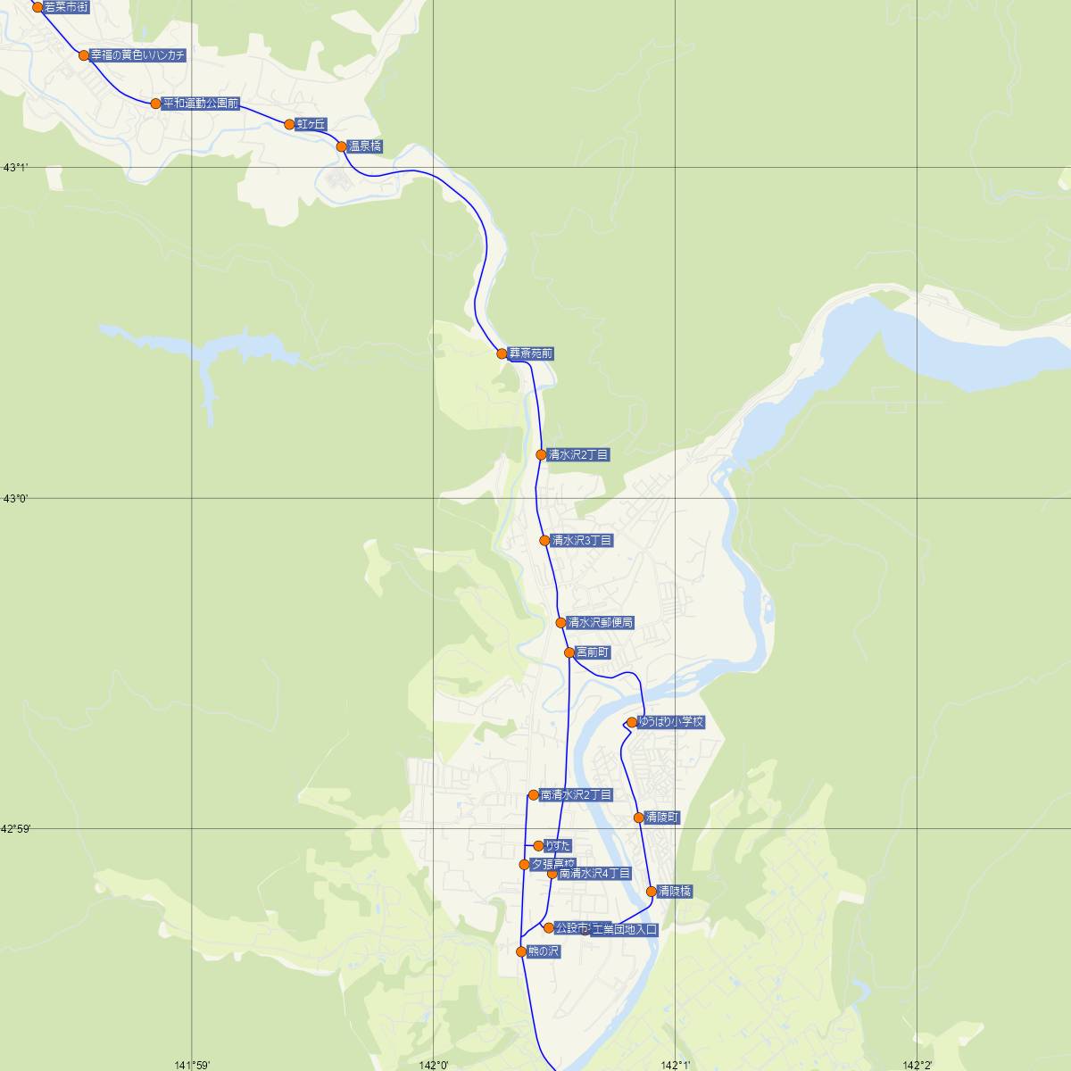 清水沢駅（JR北海道）周辺のバス路線図