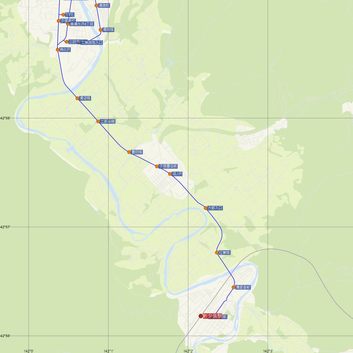 沼ノ沢駅（JR北海道）周辺のバス路線図