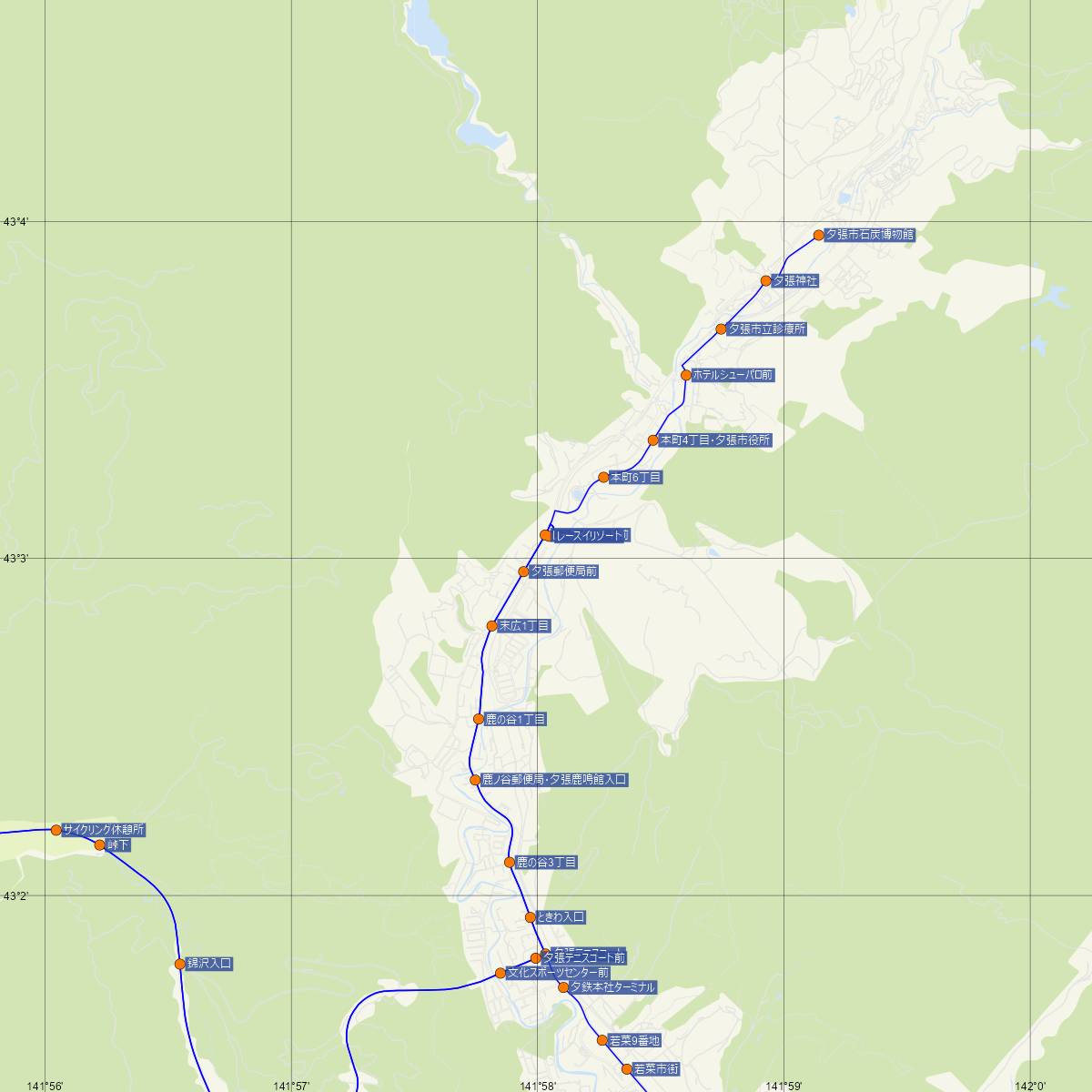 夕張駅（JR北海道）周辺のバス路線図