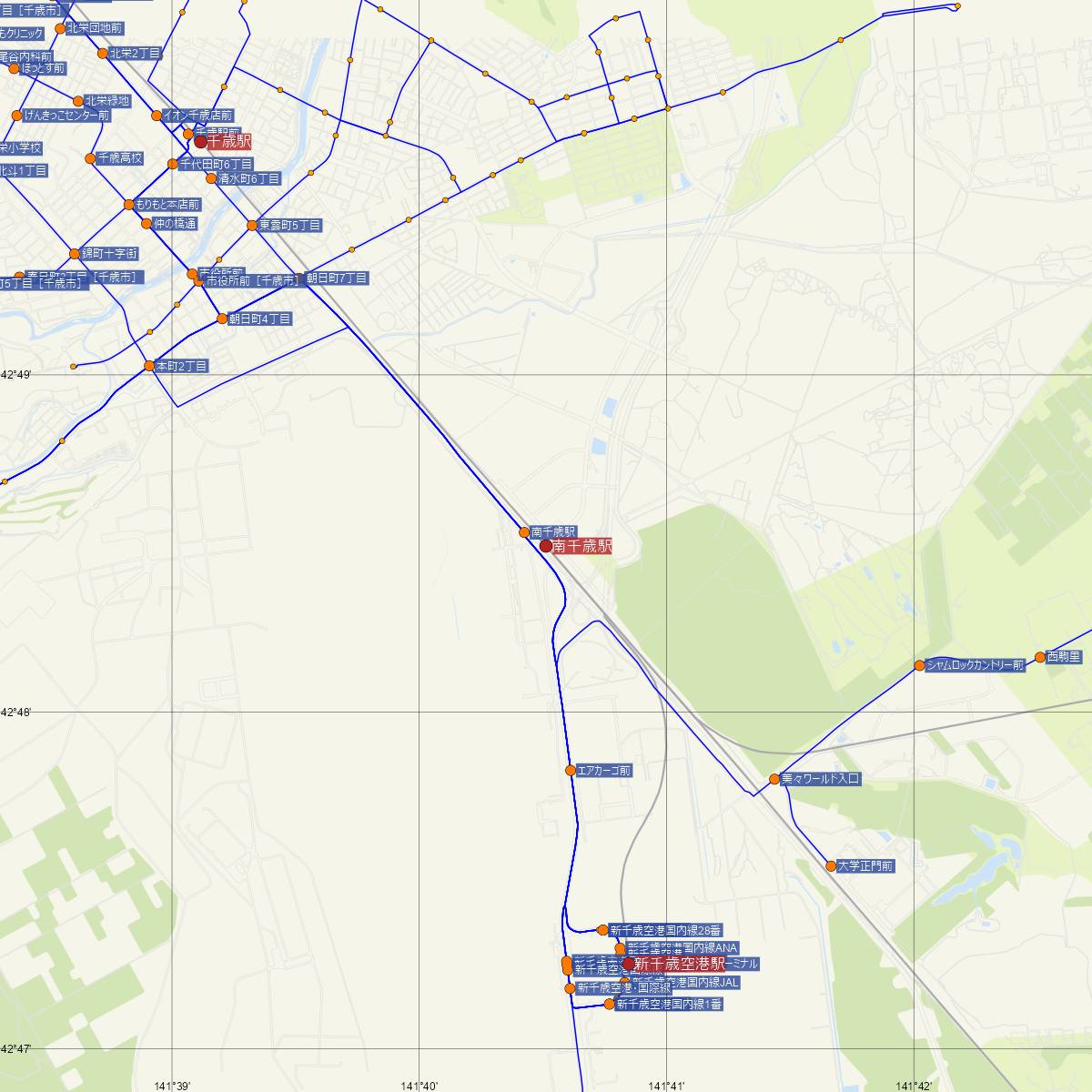 南千歳駅（JR北海道）周辺のバス路線図
