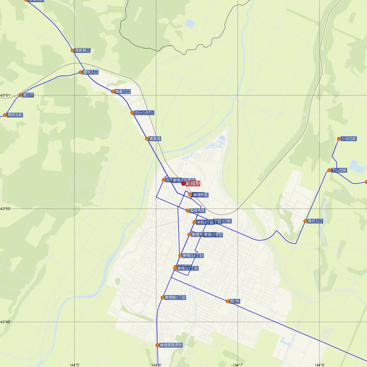 美幌駅（JR北海道）周辺のバス路線図