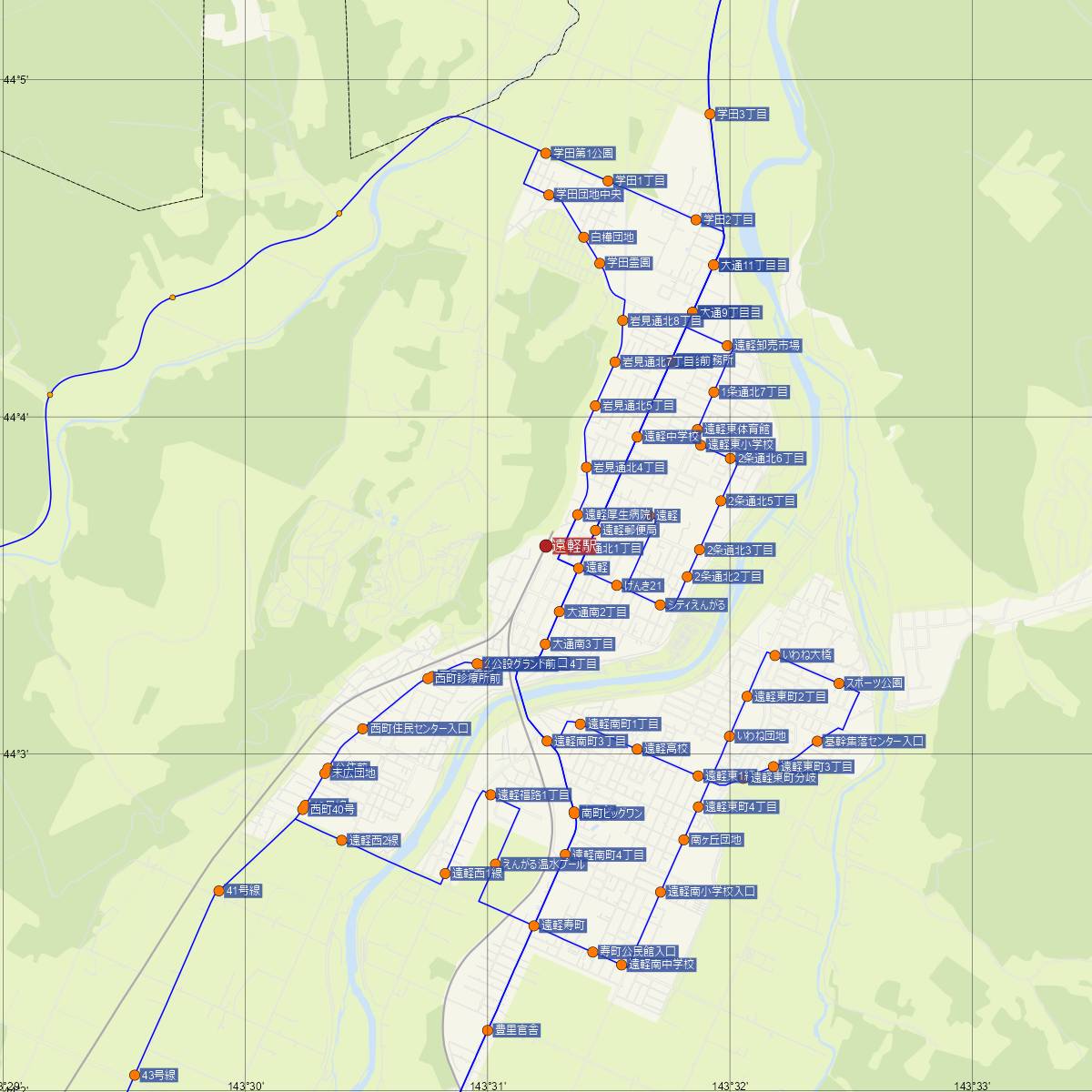 遠軽駅（JR北海道）周辺のバス路線図