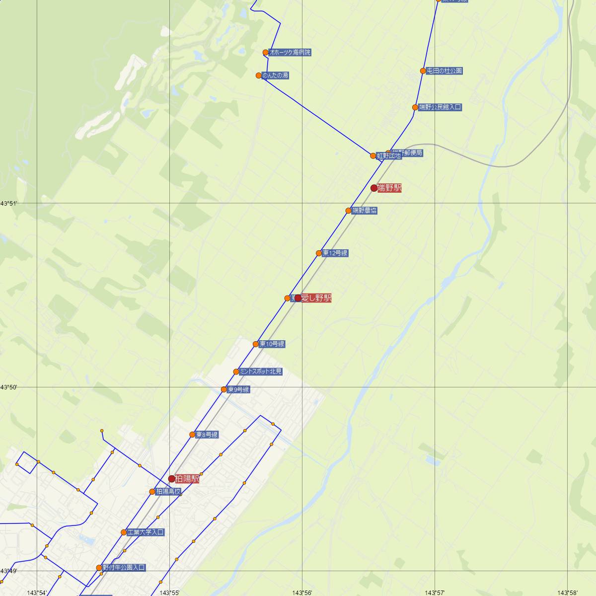 愛し野駅（JR北海道）周辺のバス路線図