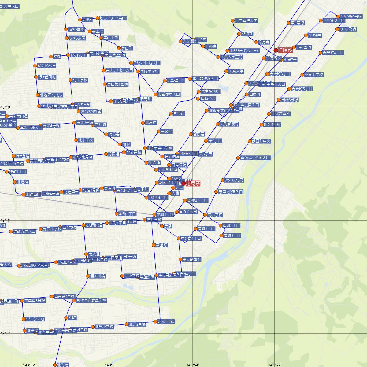 北見駅（JR北海道）周辺のバス路線図