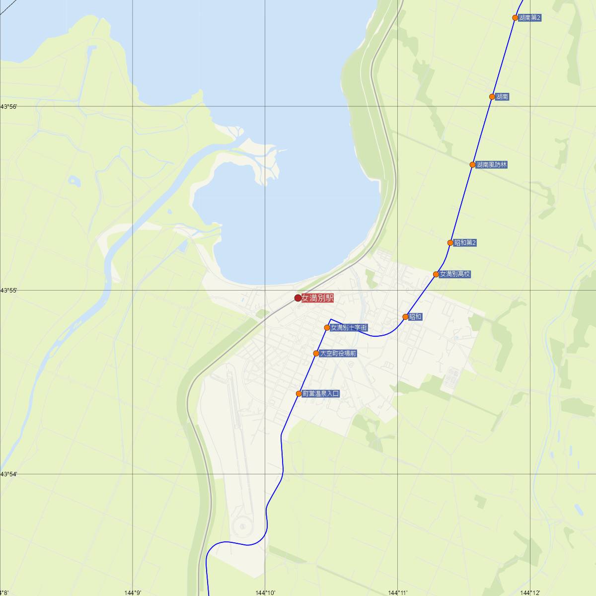 女満別駅（JR北海道）周辺のバス路線図