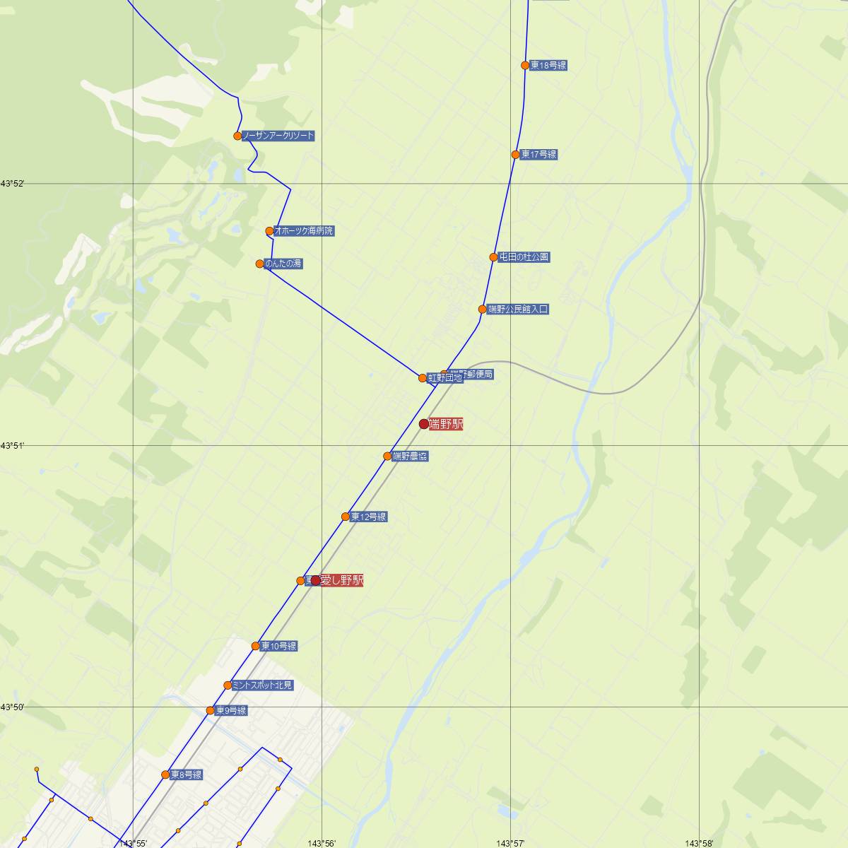 端野駅（JR北海道）周辺のバス路線図