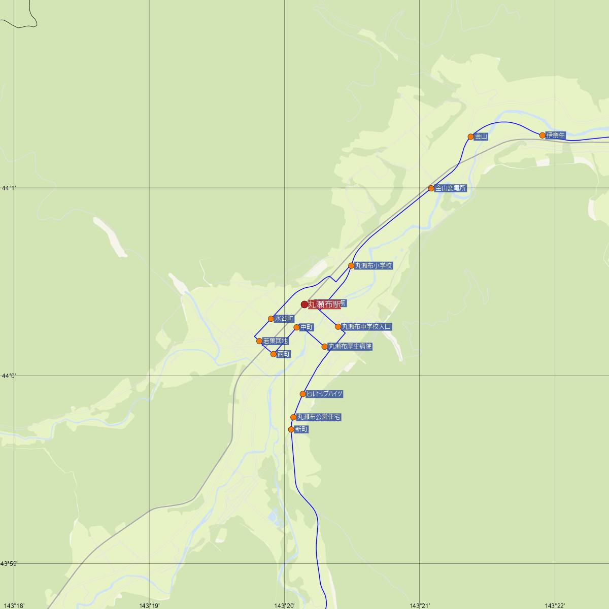 丸瀬布駅（JR北海道）周辺のバス路線図