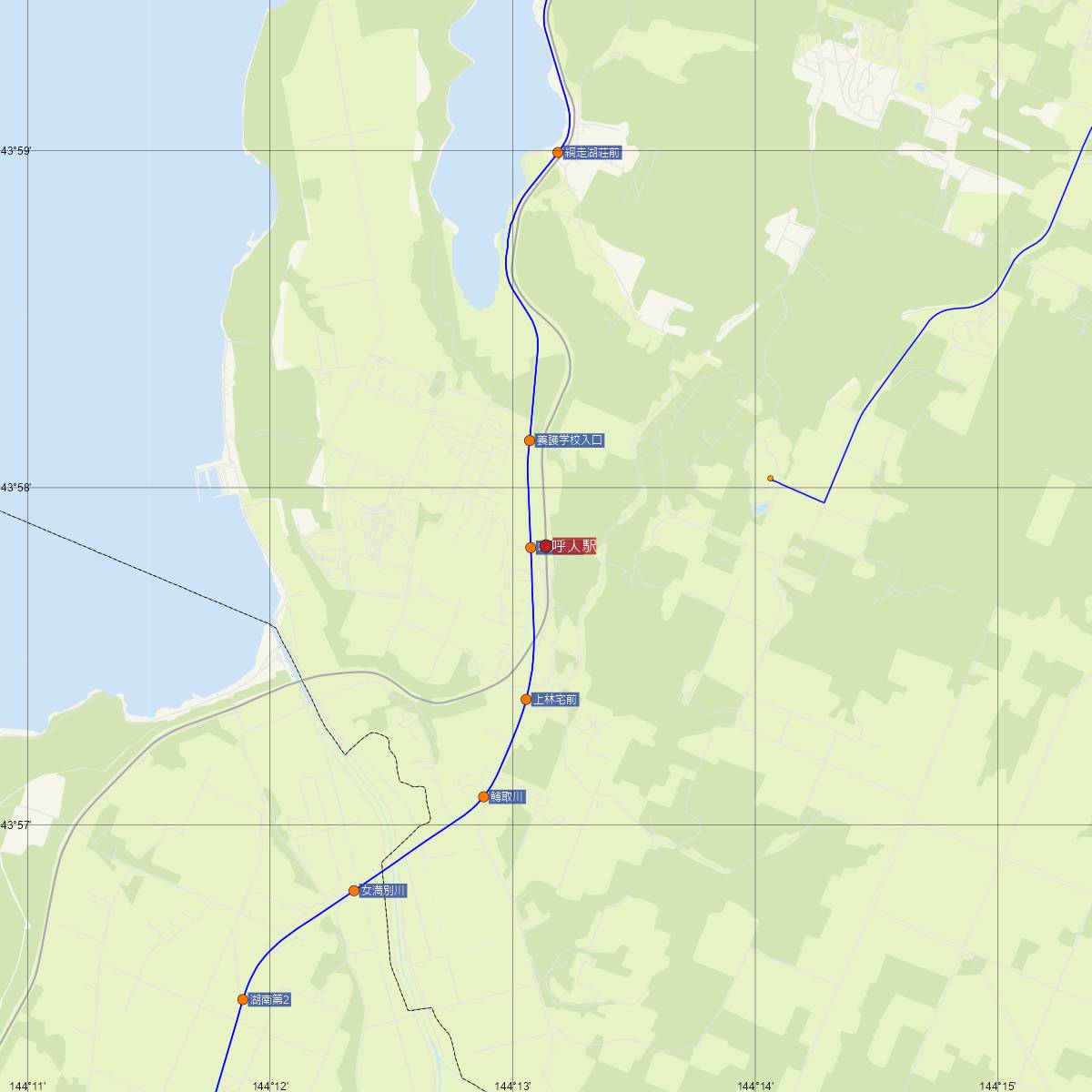 呼人駅（JR北海道）周辺のバス路線図