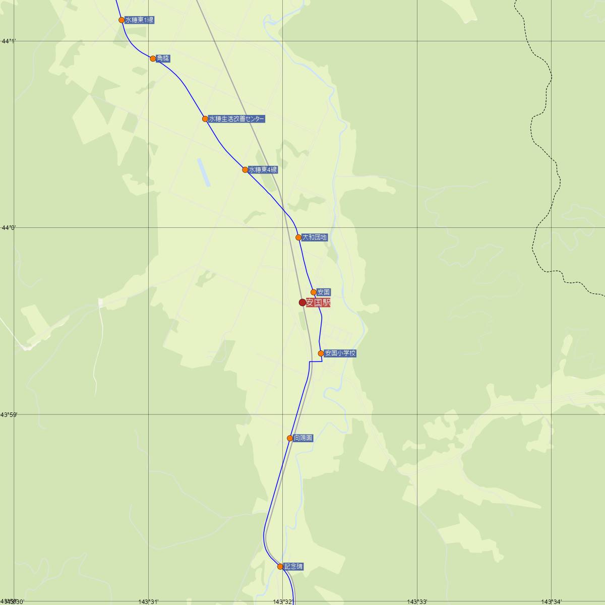 安国駅（JR北海道）周辺のバス路線図