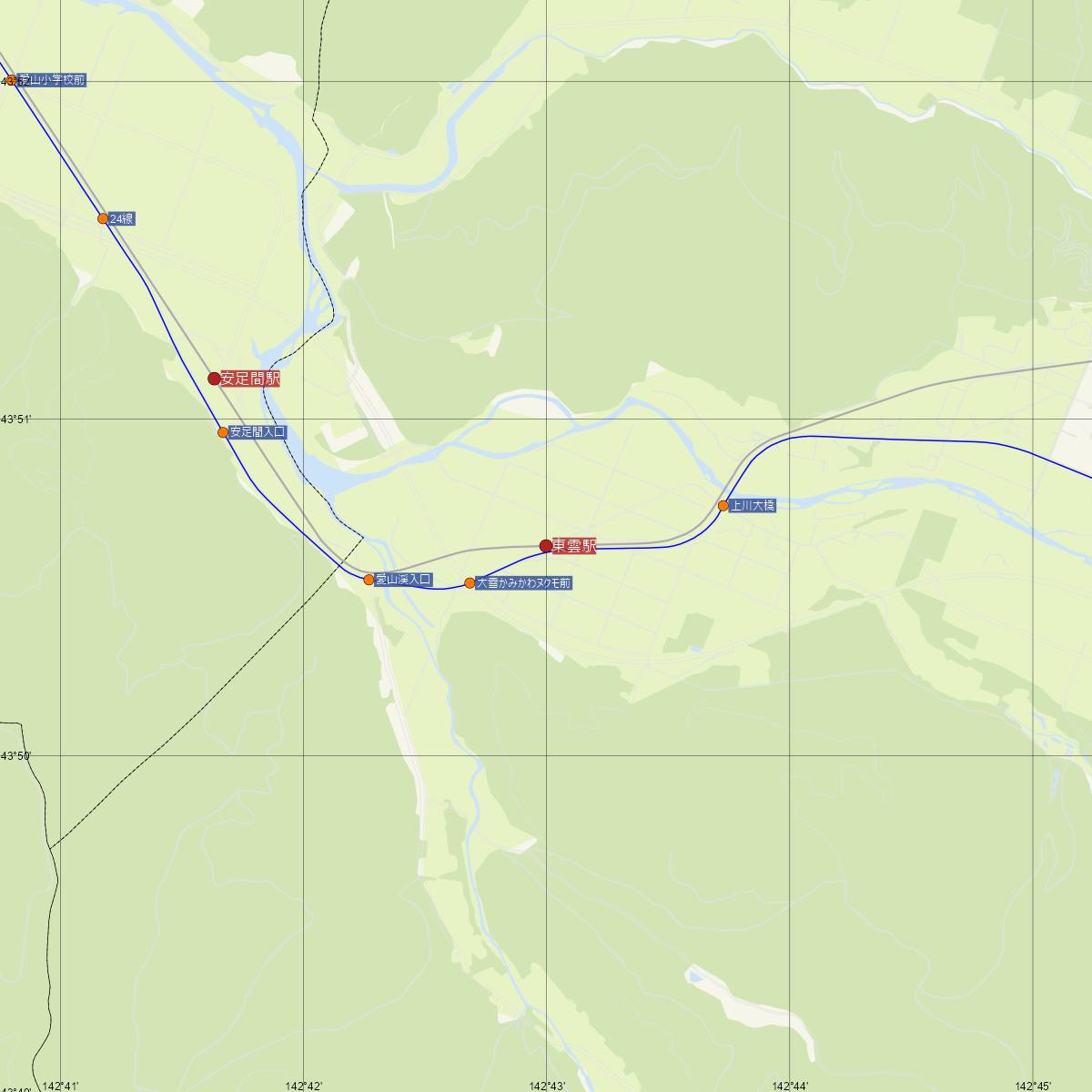 東雲駅（JR北海道）周辺のバス路線図