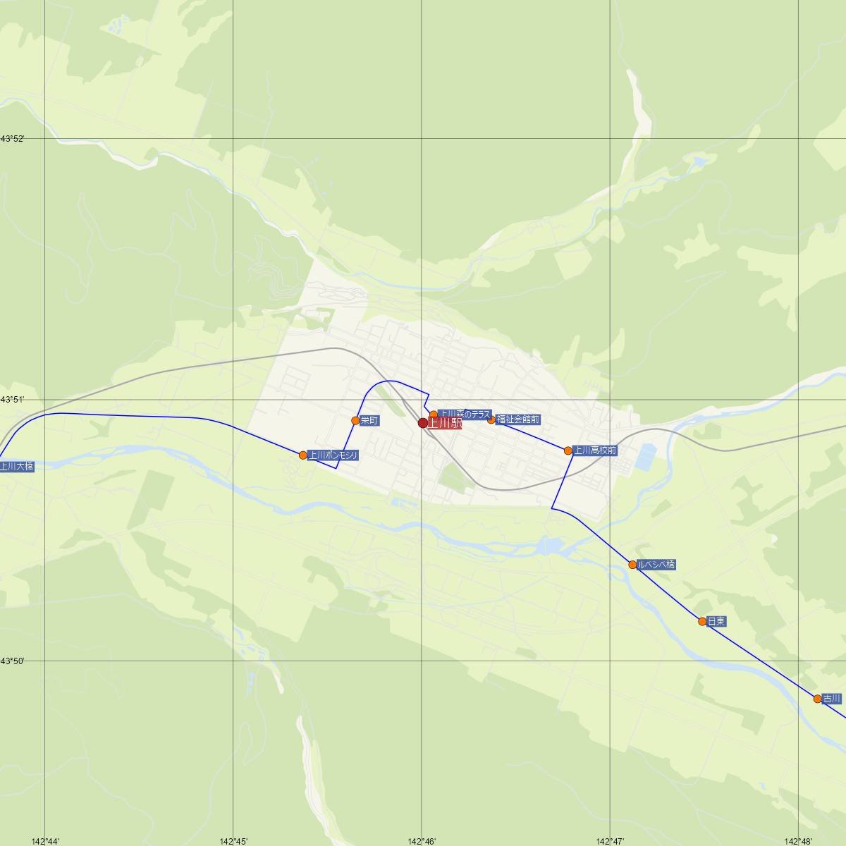 上川駅（JR北海道）周辺のバス路線図