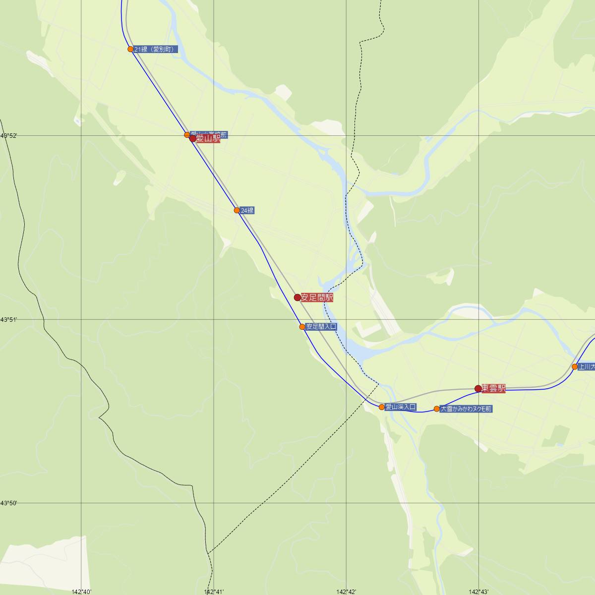 安足間駅（JR北海道）周辺のバス路線図