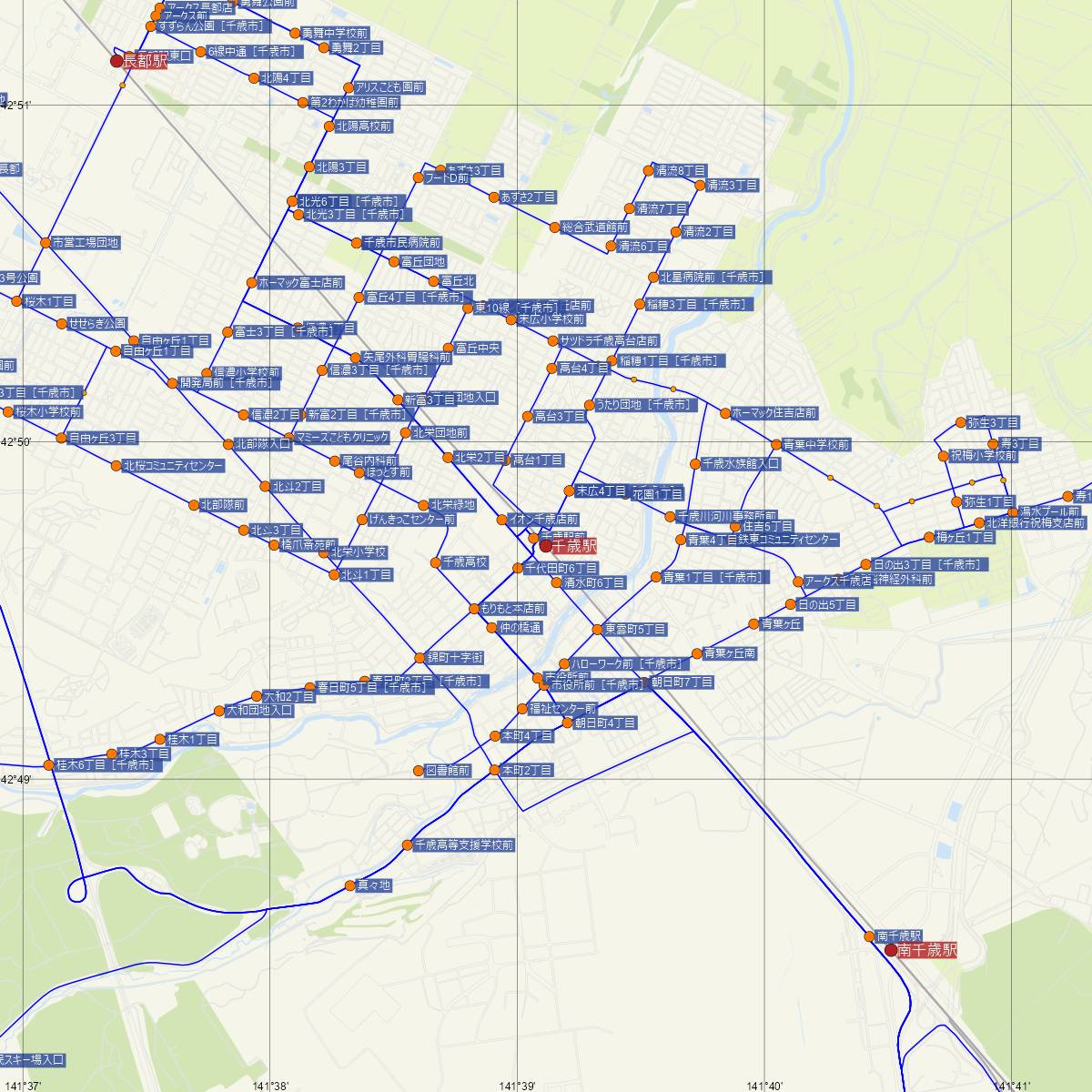 千歳駅（JR北海道）周辺のバス路線図