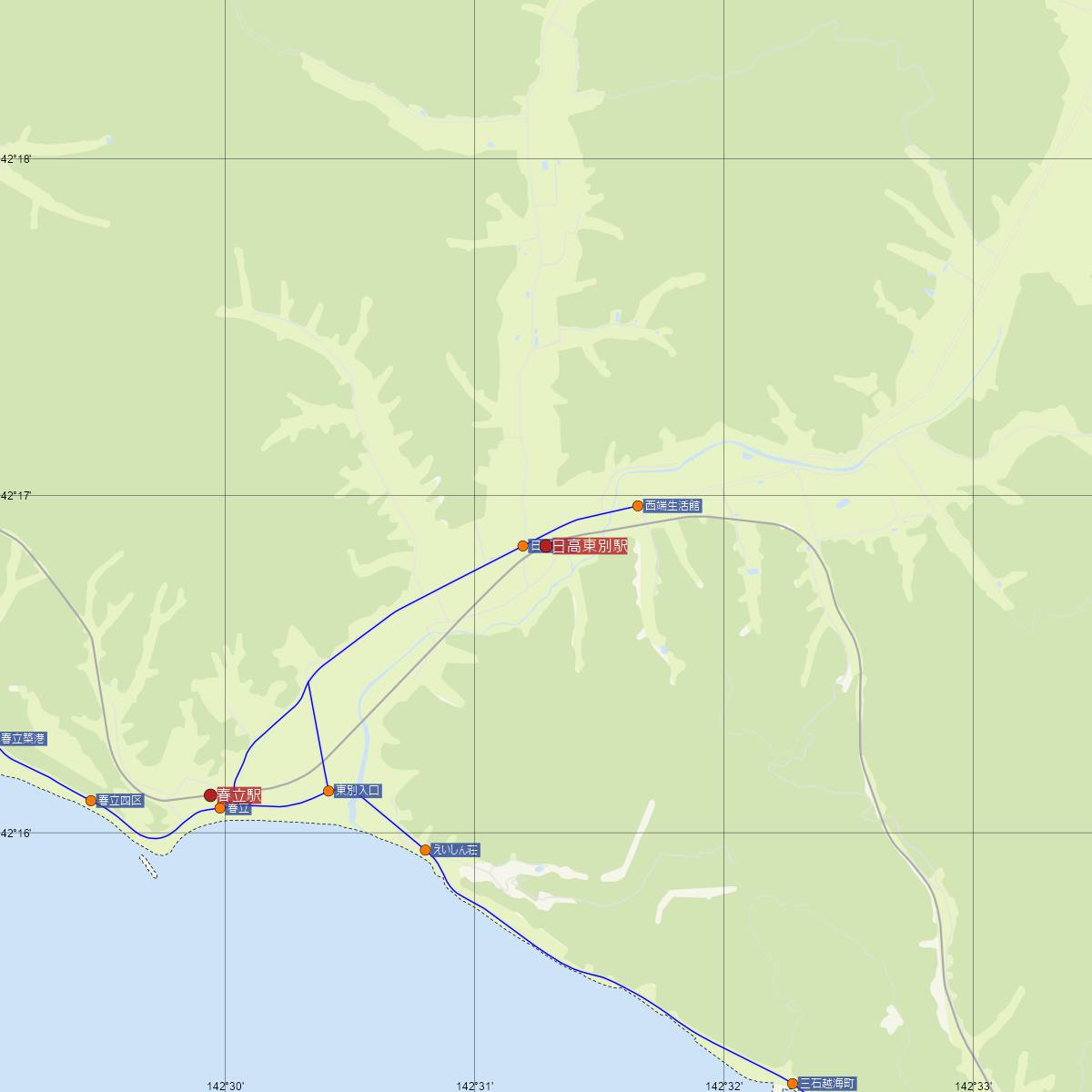 日高東別駅（JR北海道）周辺のバス路線図