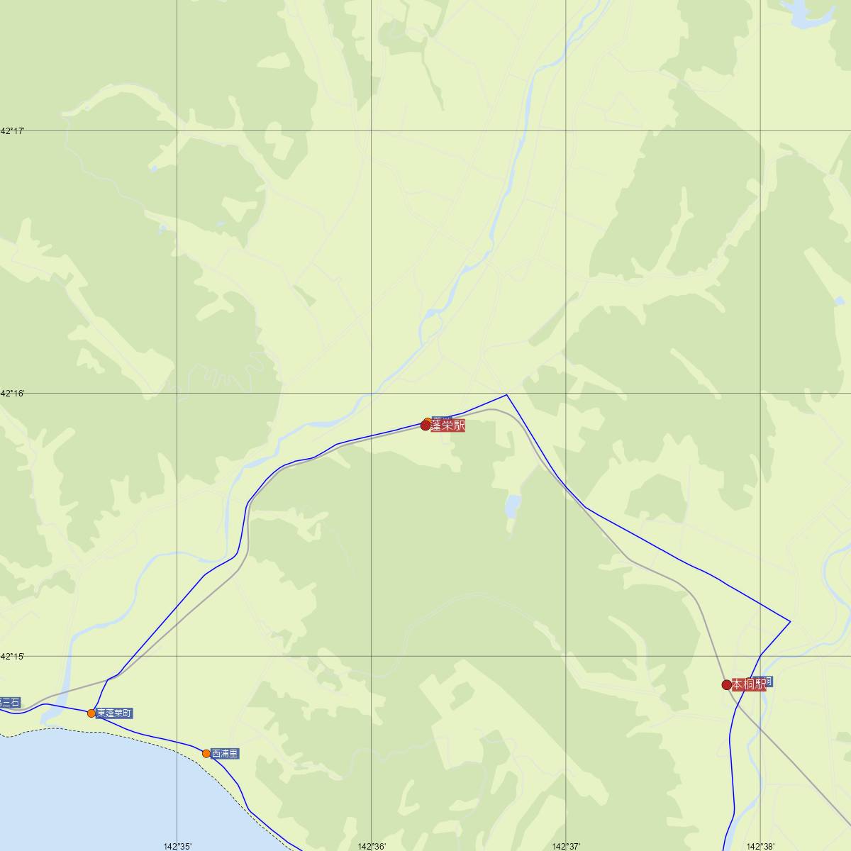 蓬栄駅（JR北海道）周辺のバス路線図