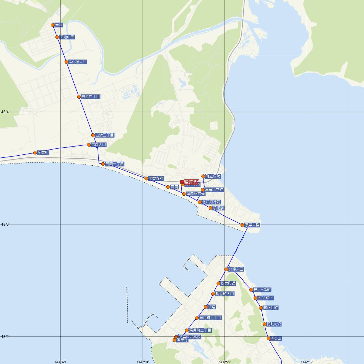 厚岸駅（JR北海道）周辺のバス路線図