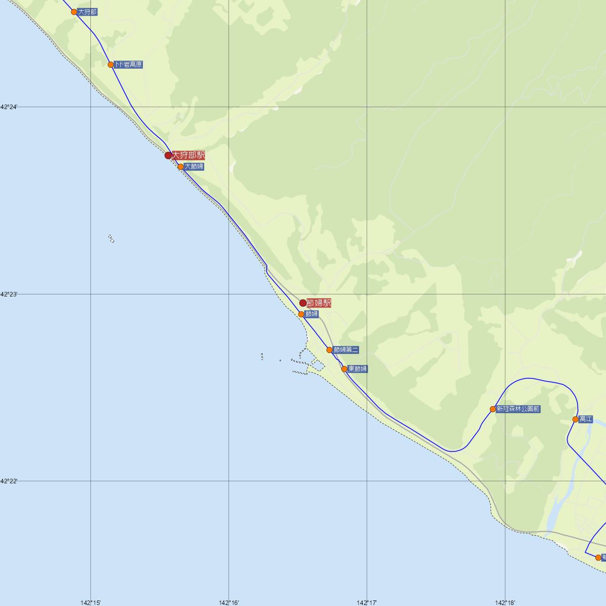 節婦駅（JR北海道）周辺のバス路線図