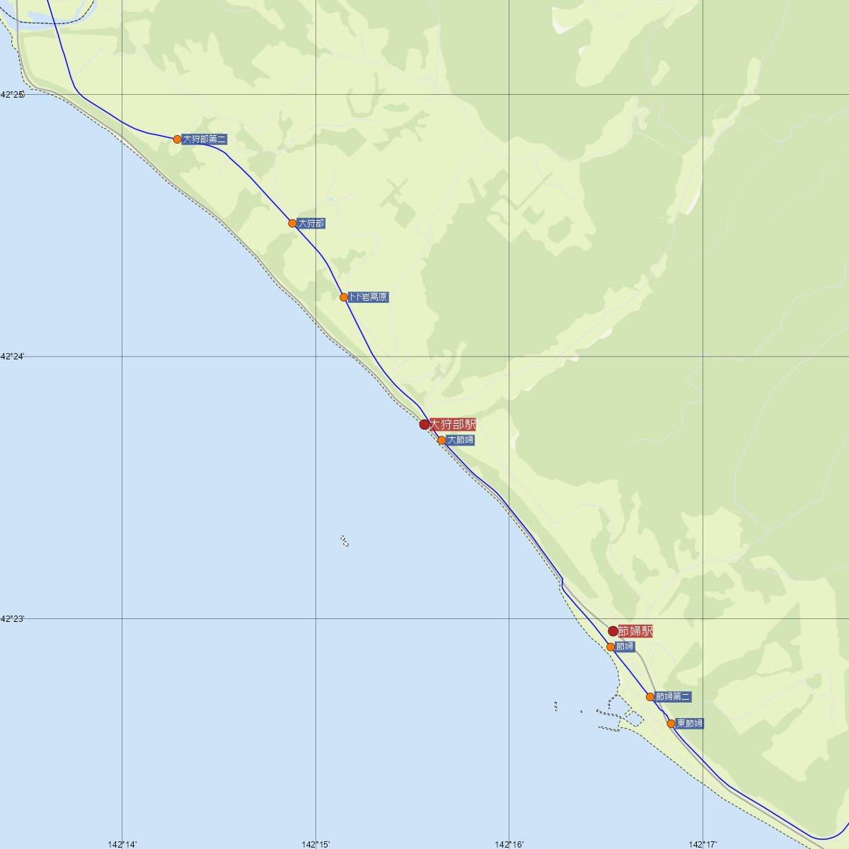 大狩部駅（JR北海道）周辺のバス路線図