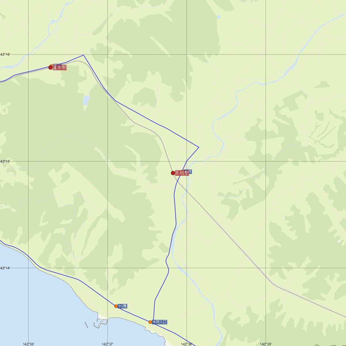 本桐駅（JR北海道）周辺のバス路線図