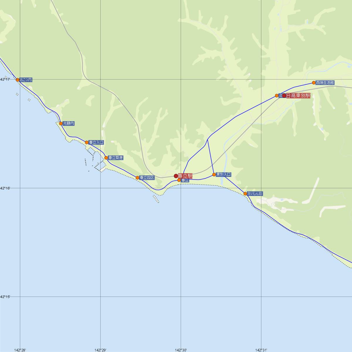 春立駅（JR北海道）周辺のバス路線図