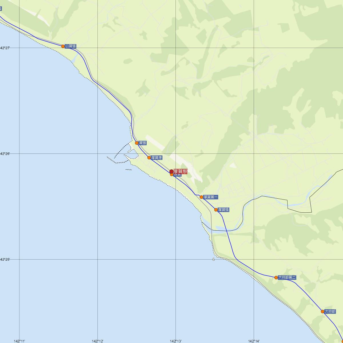 厚賀駅（JR北海道）周辺のバス路線図