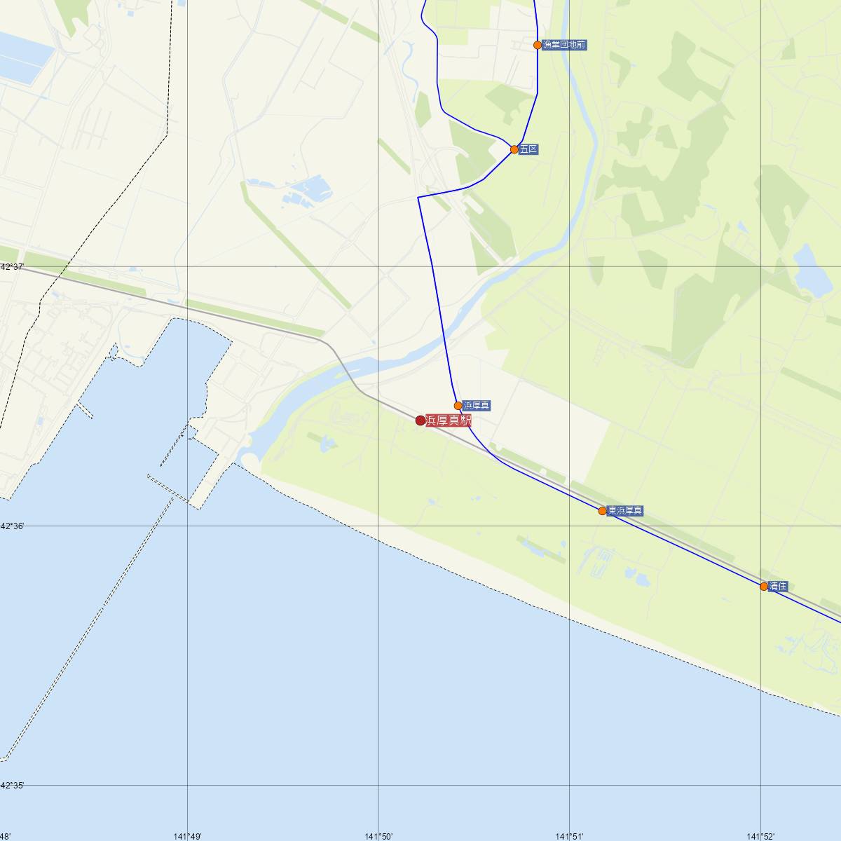 浜厚真駅（JR北海道）周辺のバス路線図