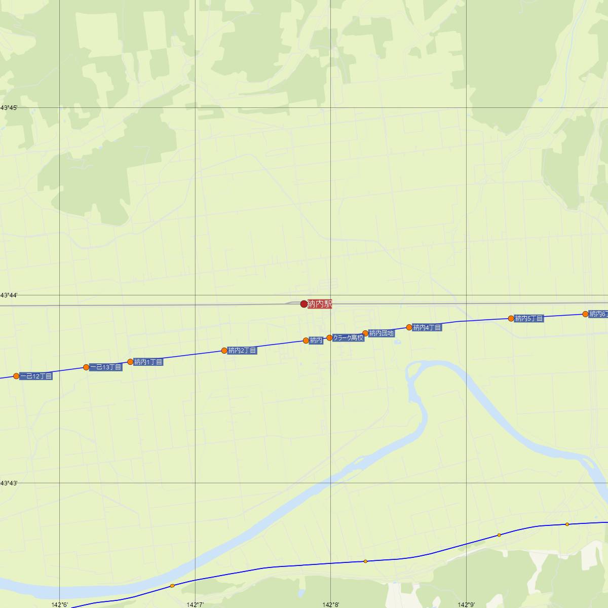 納内駅（JR北海道）周辺のバス路線図