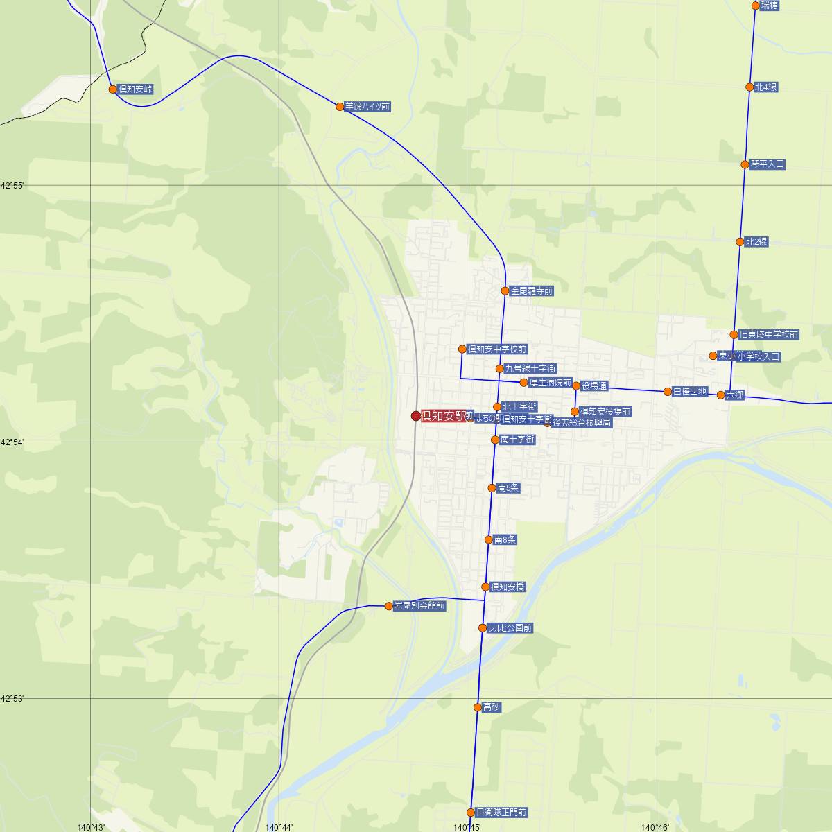 倶知安駅（JR北海道）周辺のバス路線図