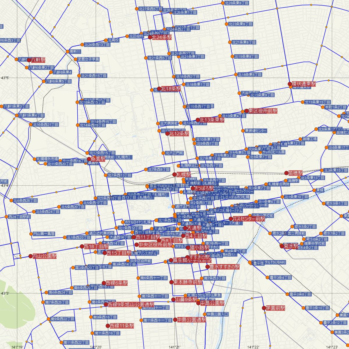 札幌駅（JR北海道）周辺のバス路線図