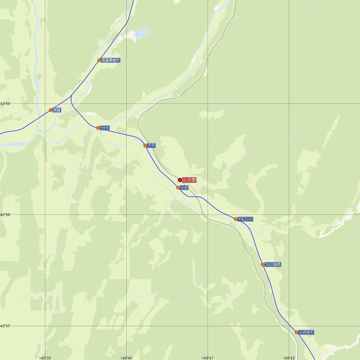 小沢駅（JR北海道）周辺のバス路線図