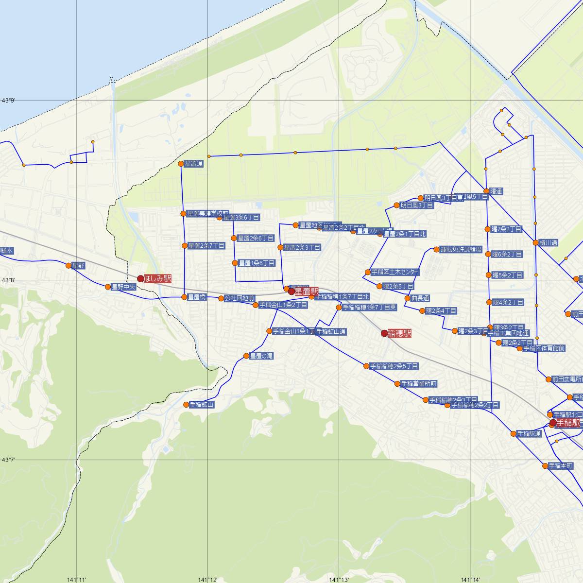 星置駅（JR北海道）周辺のバス路線図