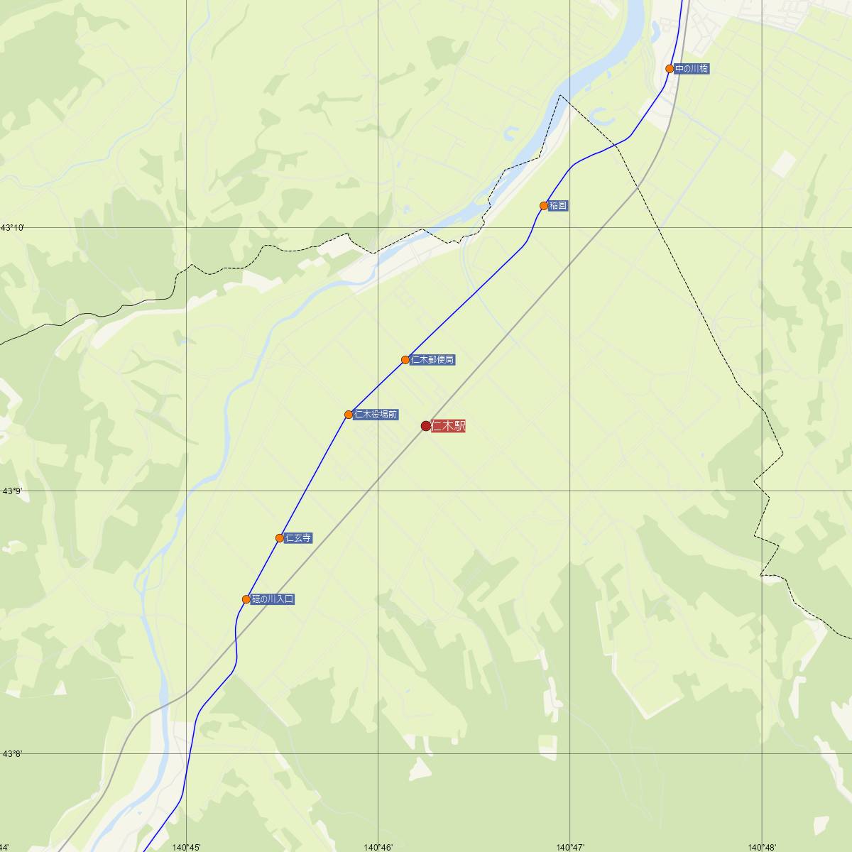 仁木駅（JR北海道）周辺のバス路線図