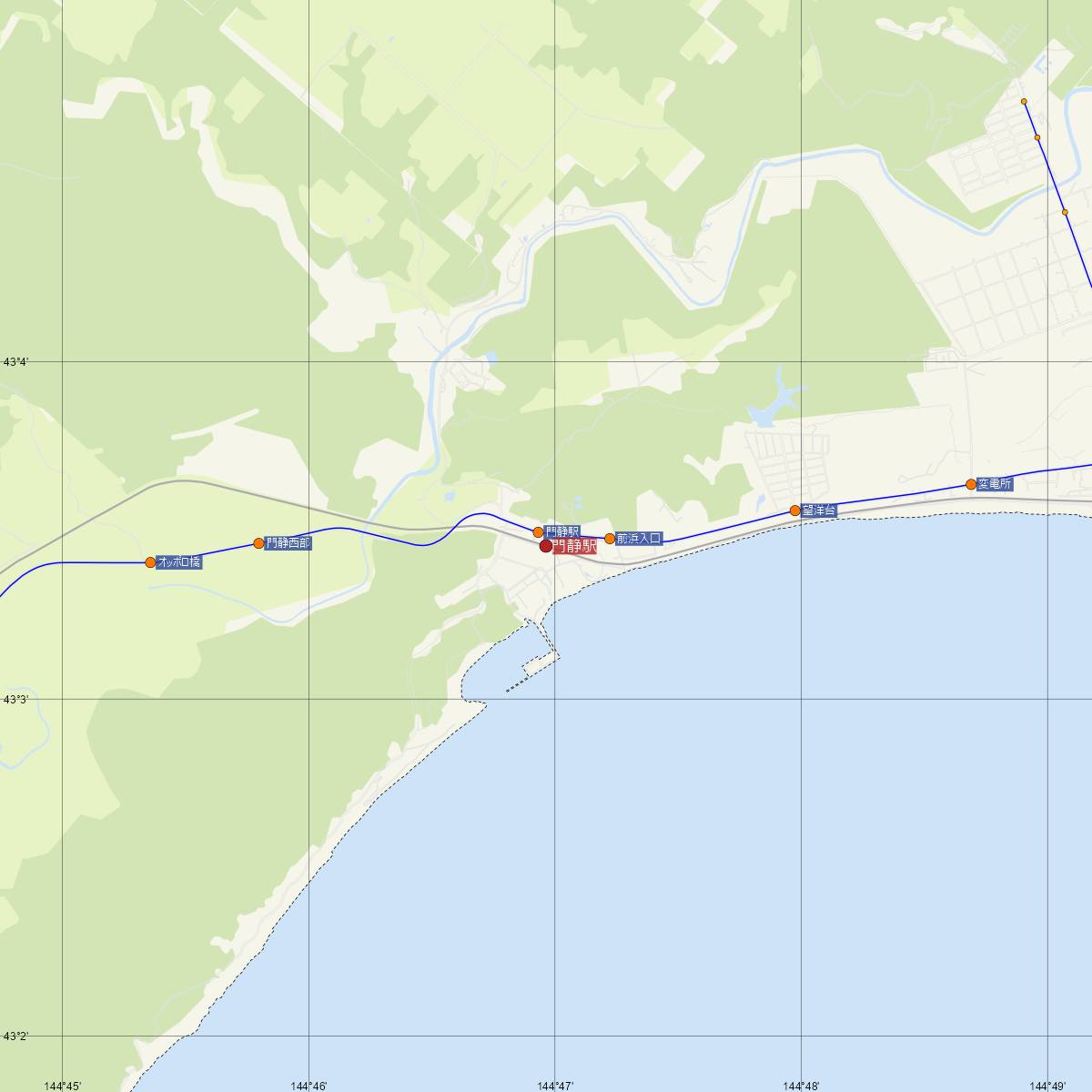 門静駅（JR北海道）周辺のバス路線図